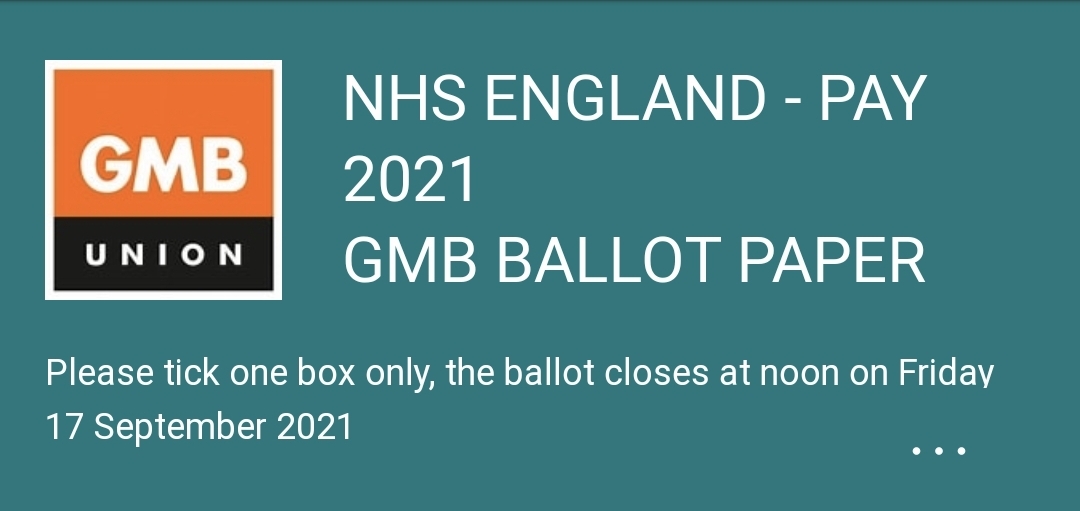 NHS Pay Rise VOTE BY NOON TODAY GMB Branch of the North East